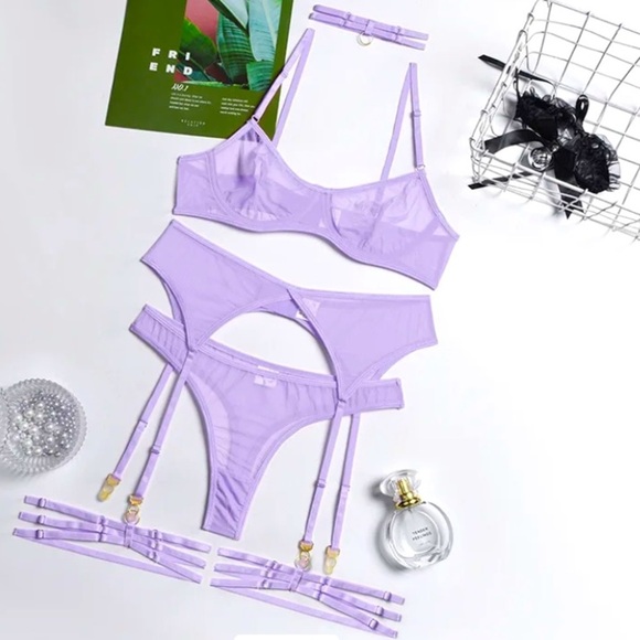 Boutique Other - Lilac Mesh Sheer Lingerie Set with Choker Detail